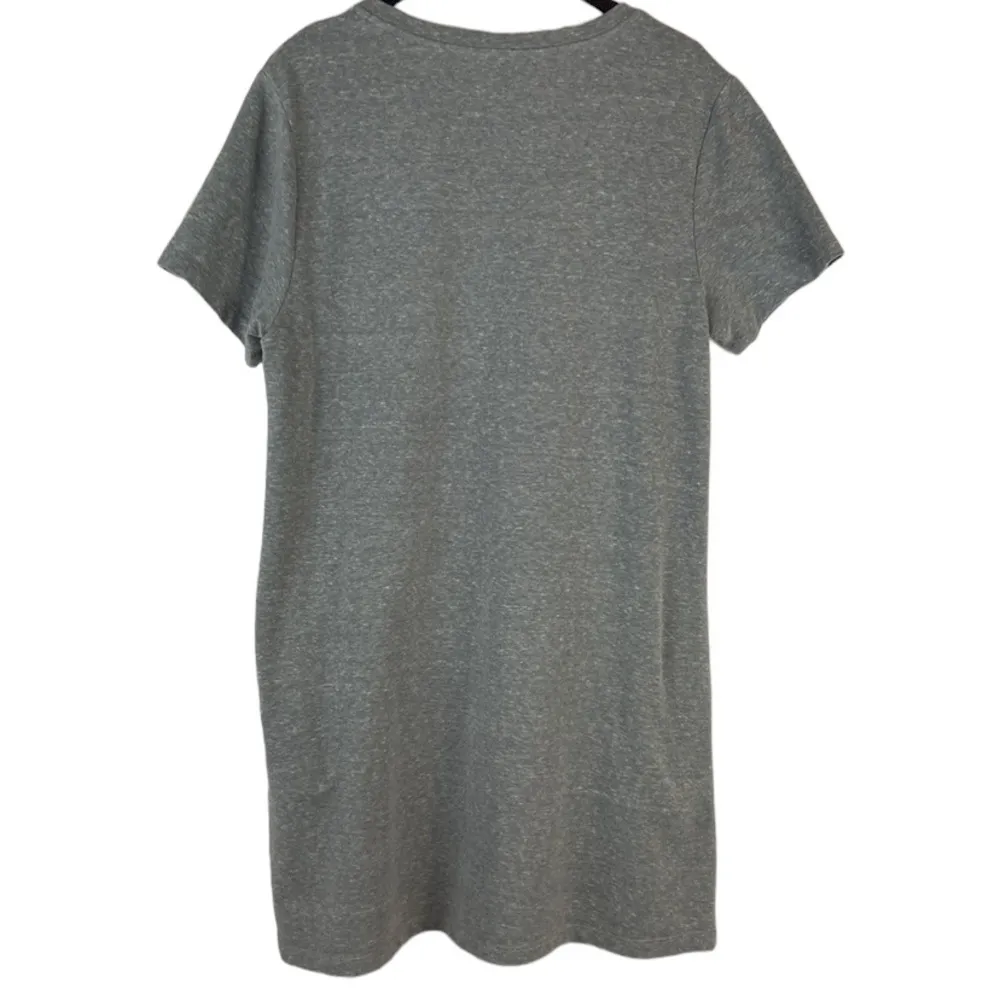 Gray T-Shirt Dress with Embroidered Multicolored Flowers Size Small - Image 3