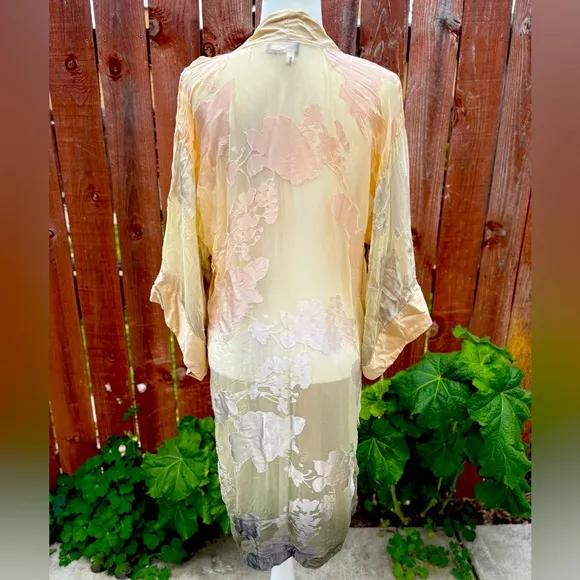 Vintage Natori 100% Silk Peach & Purple Ombré Floral Kimono Size Small Pink - Image 2