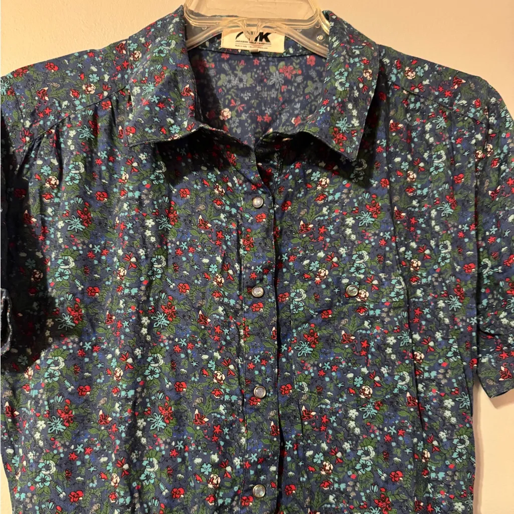 Mountain Khakis Wild Flowers Button Front Dress size medium Blue - Image 5