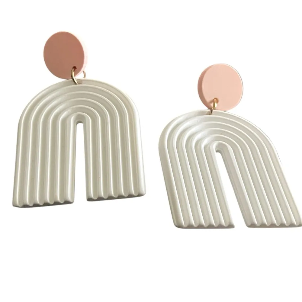 White and Pink Arch baked clay Earrings - Image 2