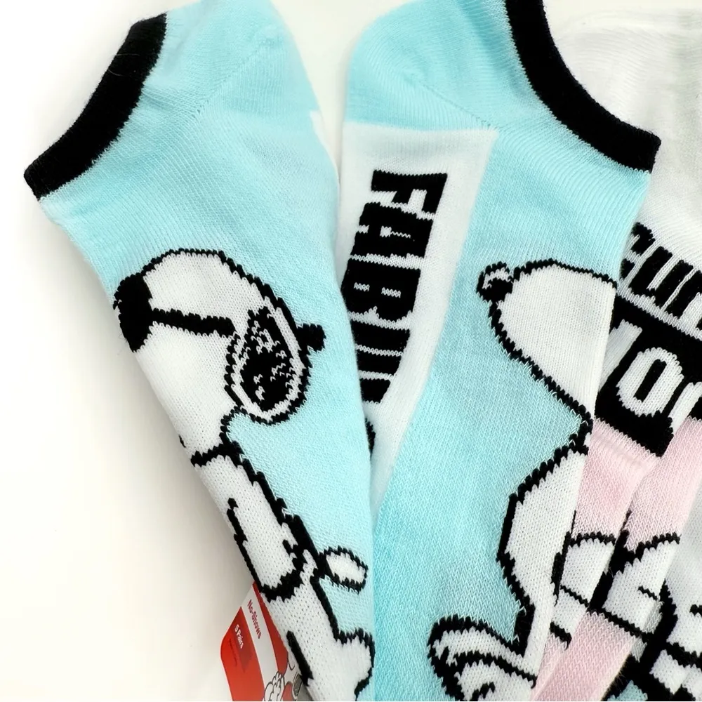 Snoopy Peanuts Womens No Show Socks Woodstock Funny Phrases Pastel Fun Gift White - Image 3