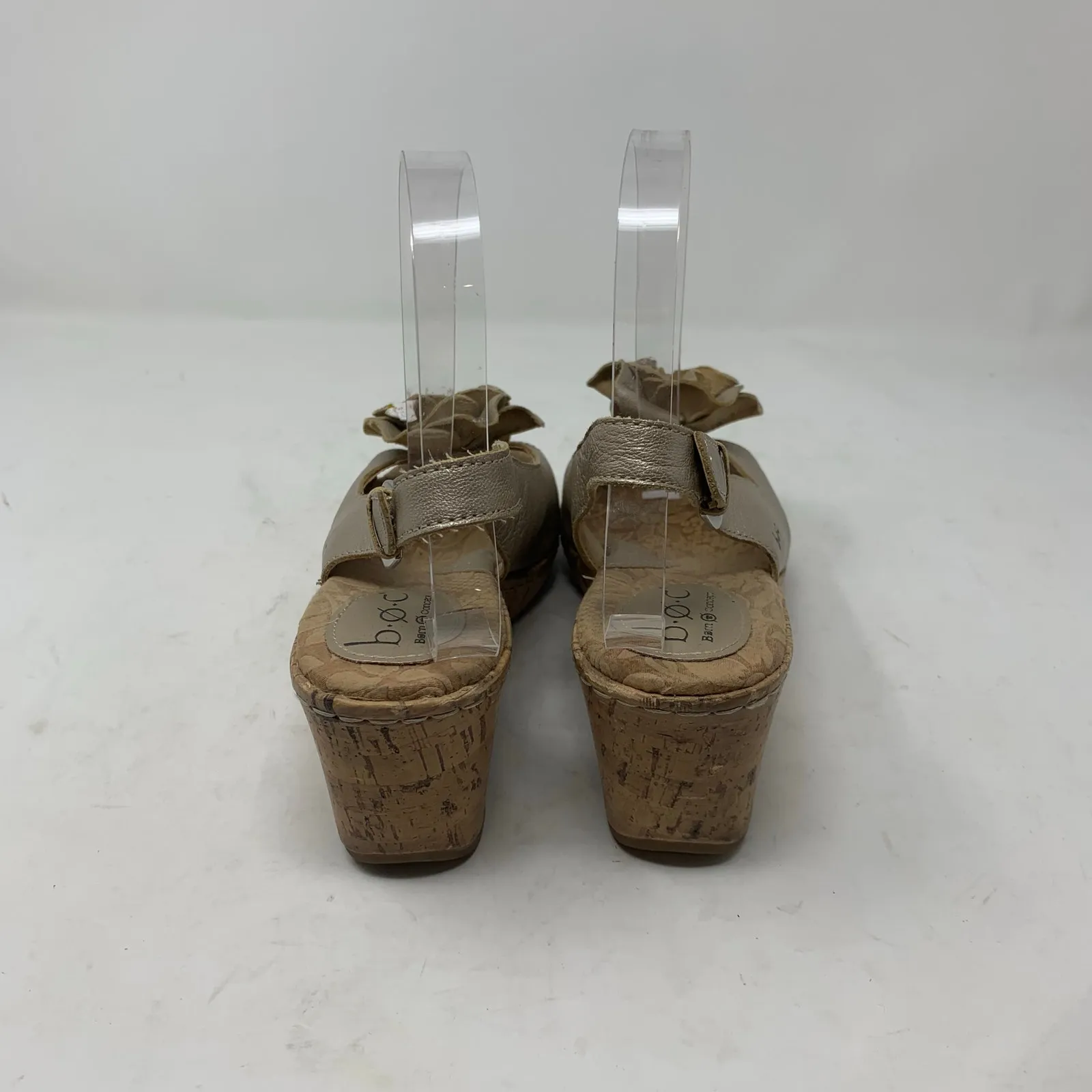 BOC Born Concept Blossom Gold Metallic Leather Cork Wedge Heels Sandals 7 Floral - Image 6