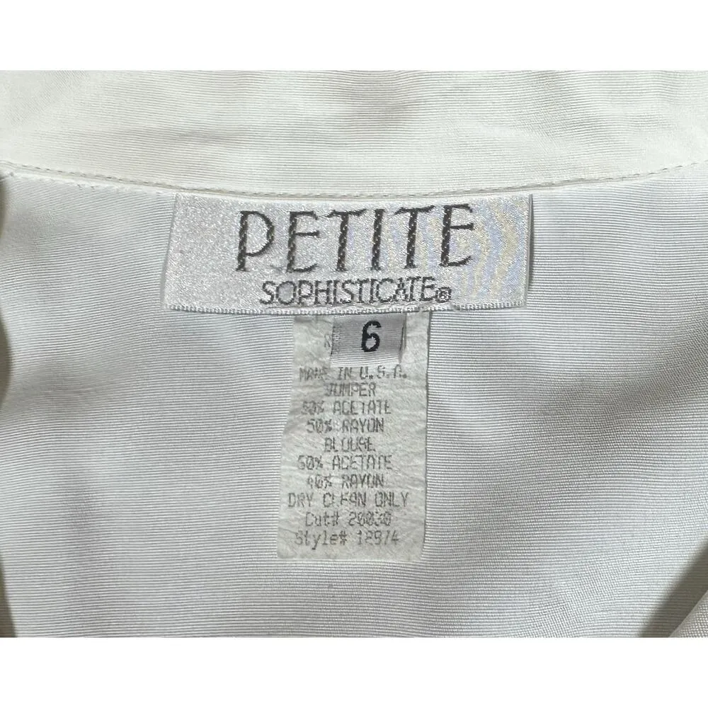 Vtg 80s 90s Petite Sophisticate Black Floral Pinafore Dress Jumper & White Shirt - Image 13