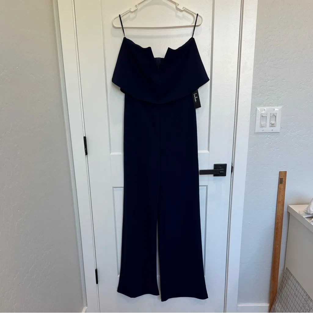 Lulu's Midnight Blue Strapless Jumpsuit Size M - Image 4