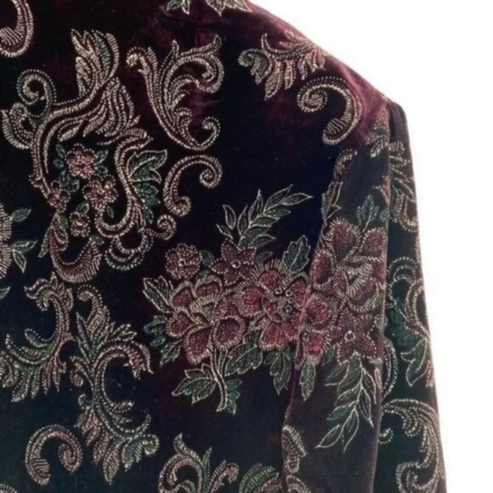 Vintage Jeri Marque Velvet Metallic Brocade Blazer Jacket Red Size M - Image 8