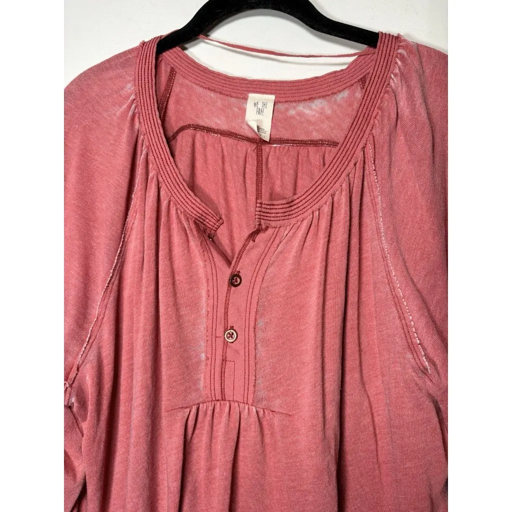 FREE PEOPLE We the Free Small Acadia Henley Top Vintage Red Shirt Lagenlook - Image 4