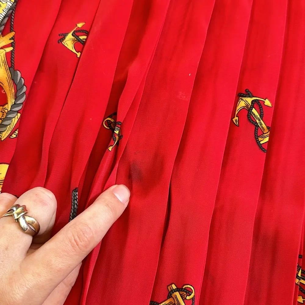 VINTAGE NAUTICAL CHAIN PLEATED MIDI SKIRT ANCHOR Red - Image 4