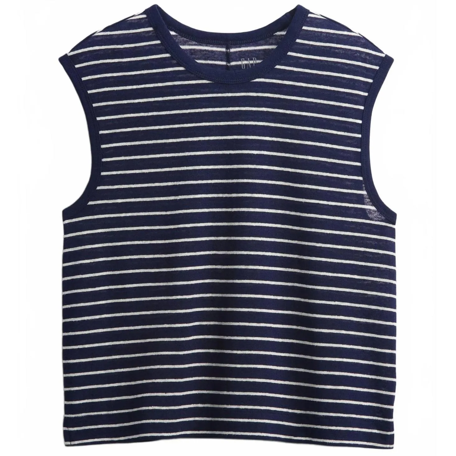 Gap Linen-Blend Crewneck Shell Tank Top NWT Navy Blue & White Stripe XL Tall - Image 7