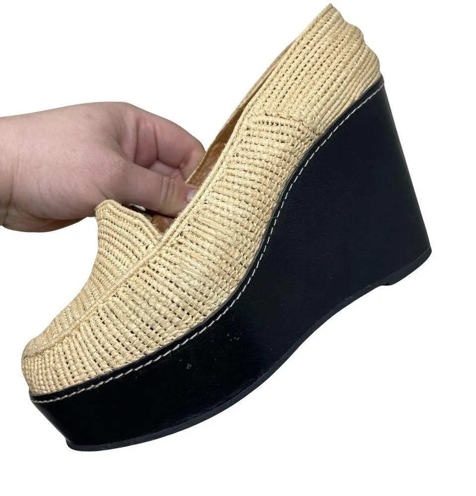 CARVEN X ROBERT CLERGERIE Straw Colorblock Pattern Pumps sz 37 US 7 Tan - Image 3