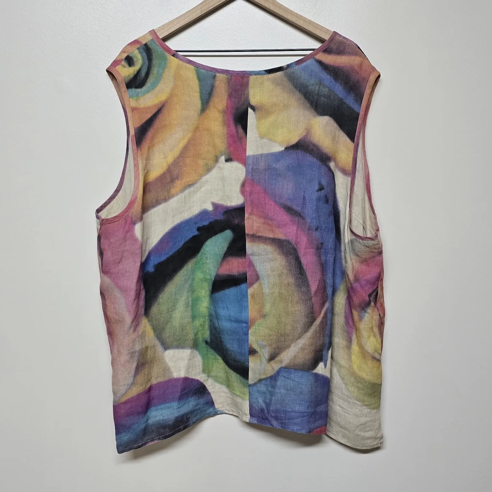 Caroline Rose Linen Lined Jacket Blazer Pockets w/ Tank Art Colorful Sz 3X USA - Image 6