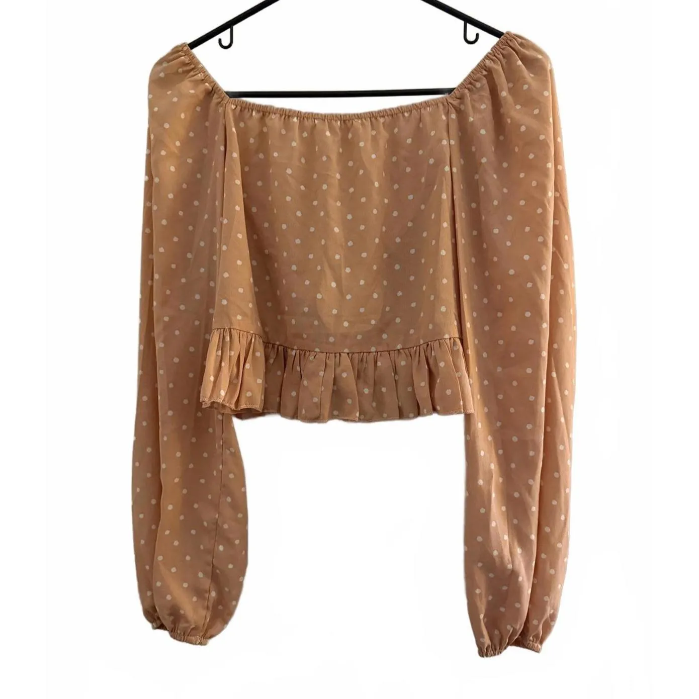 Cloud Ten New  Blouse Medium Burnt Peach White Cropped Polka Dot Peplum - Image 2