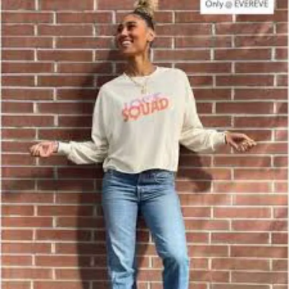 Evereve x Love Squad Beige Cropped Sweatshirt Pullover Small - Image 9