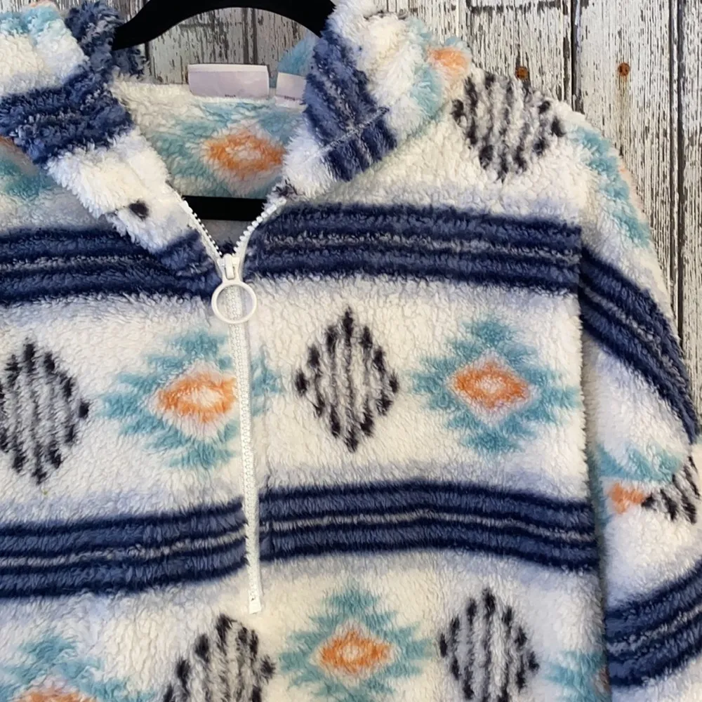 SO fleece Sherpa tribal quarter zip pullover oversized sweatshirt - Image 3