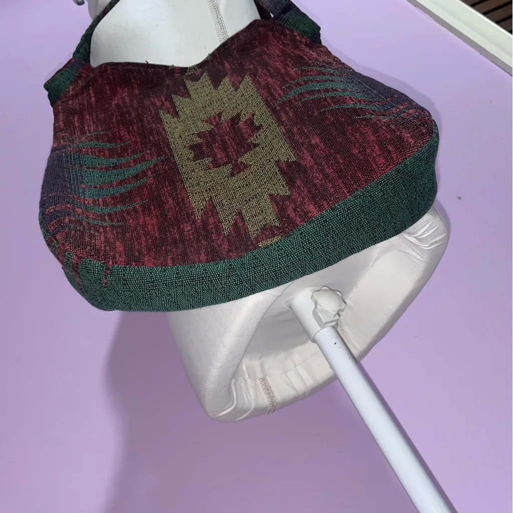 Vintage Aztec Tapestry Shoulder Bag Small Tote Southwestern Boho Casual Country Red - Image 3