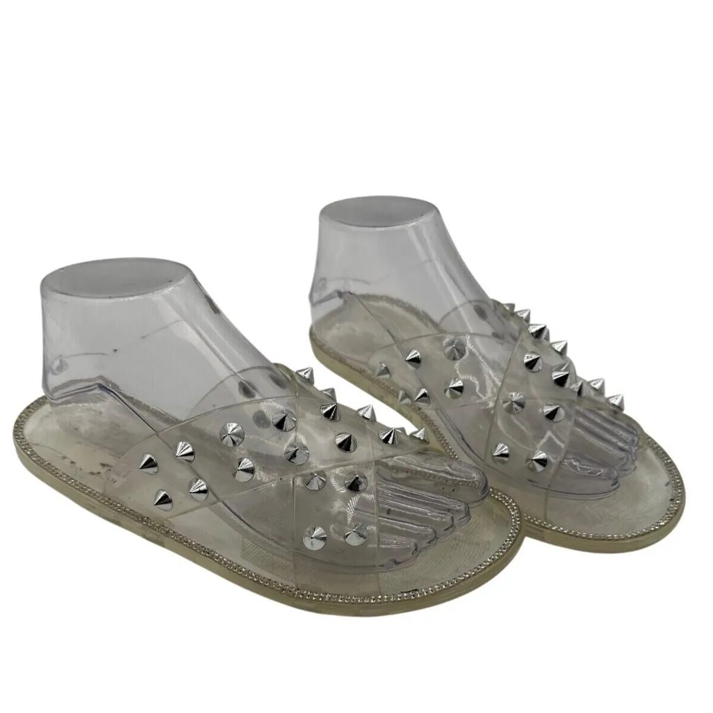 Wide Diva Lounge 8 Clear Jelly Slide Silver Studs Rhinestone Trim Footwear - Image 6