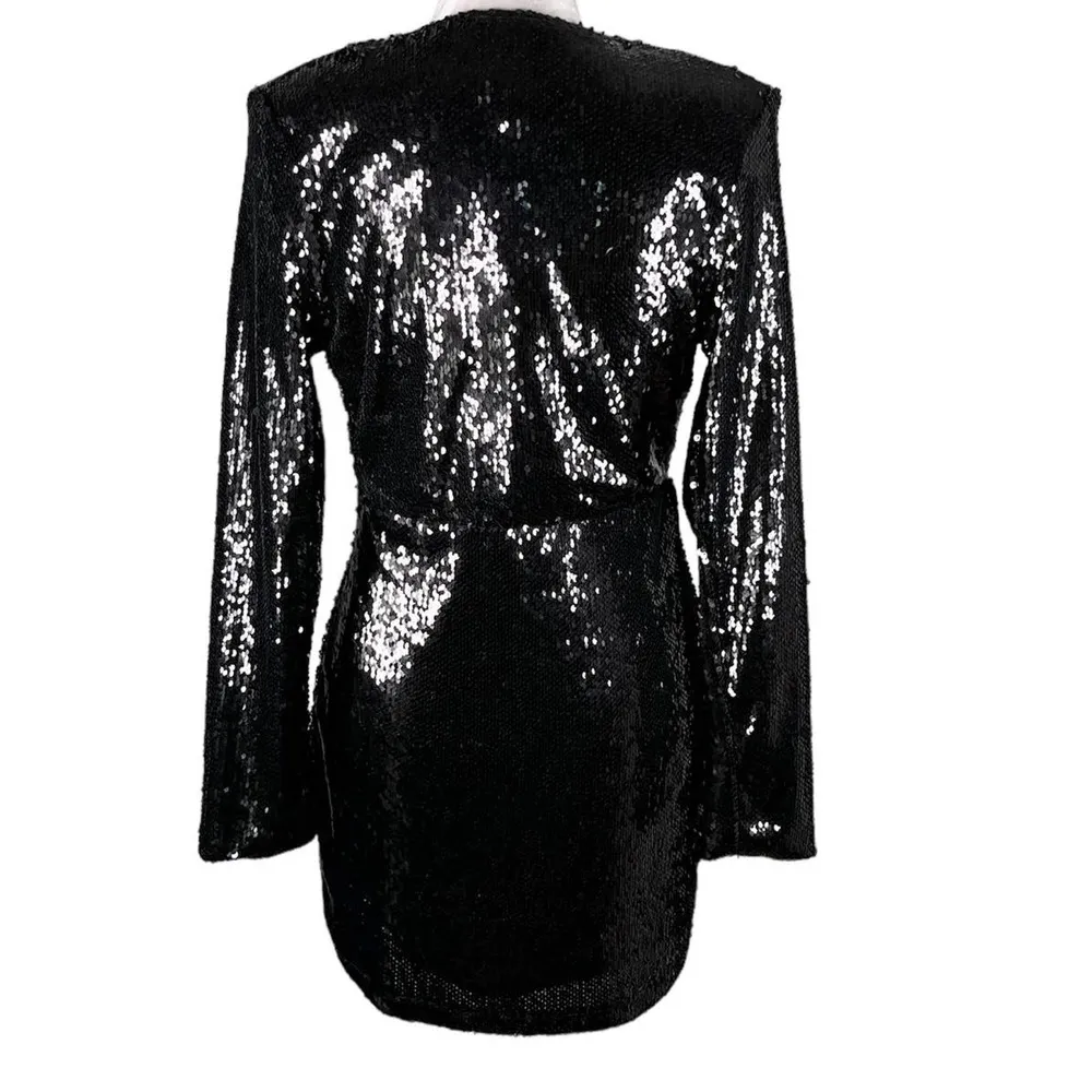 Motel Melana Plunge Neck Bodycon Sequin Dress Black Medium New - Image 13