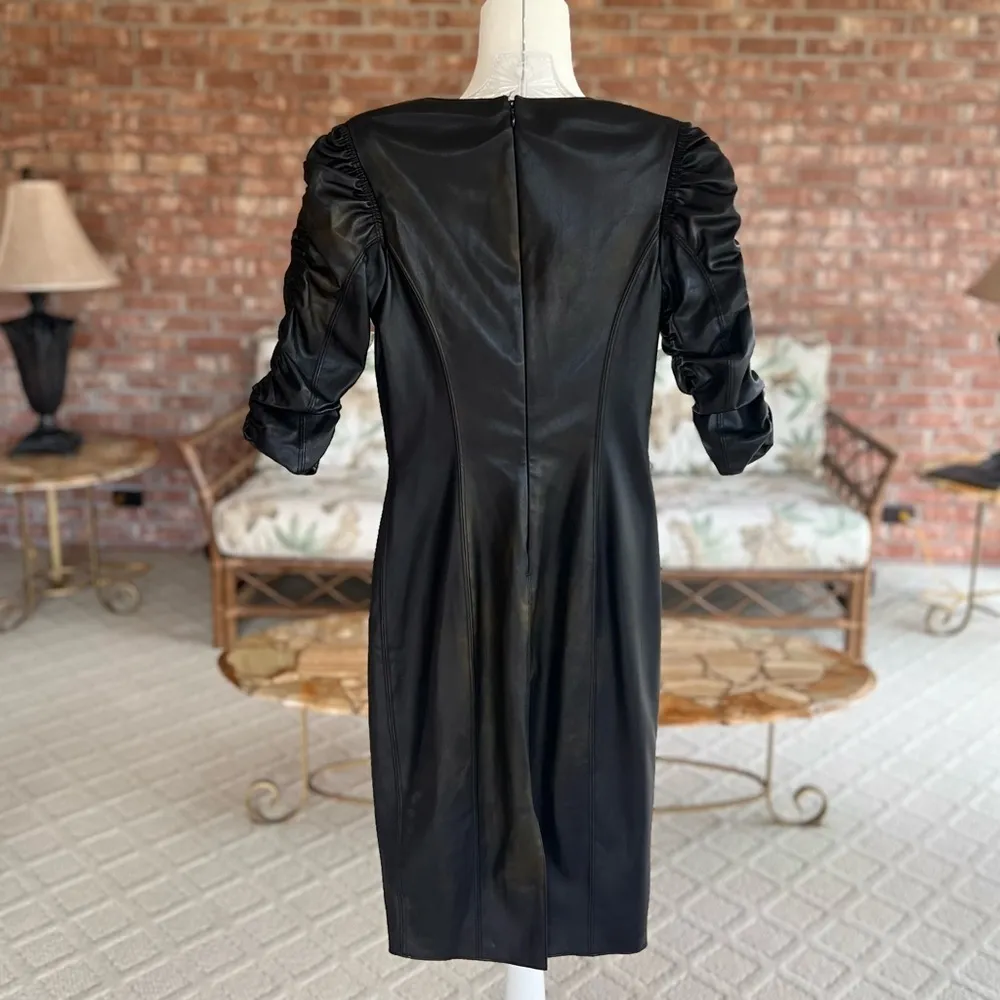 Bailey 44 Black Faux Leather Ruched Sleeve Dress 0 - Image 9