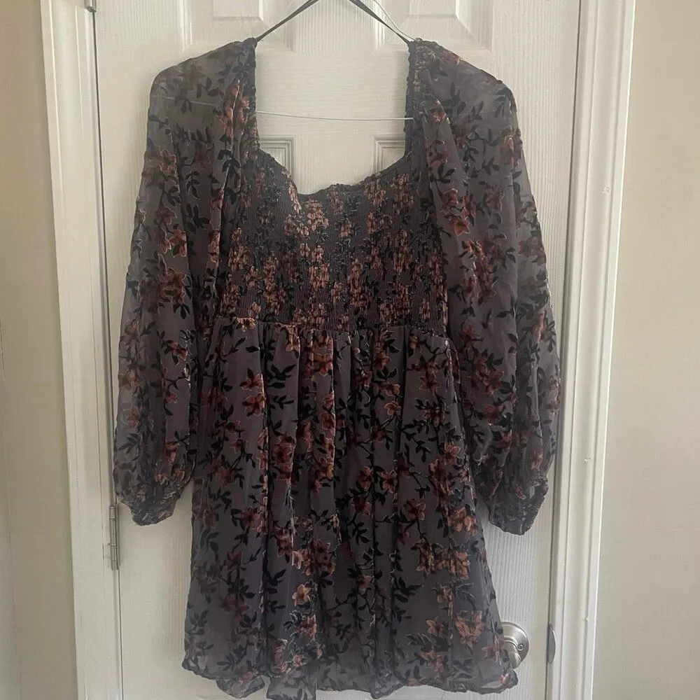 All In Favor Floral Jacquard Puff Sleeve Minidress/babydoll top, A67 - Image 2