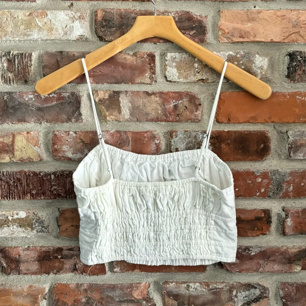 Abercrombie White Crinkle Texture Linen Crop Smock Tank Top, M - Image 5