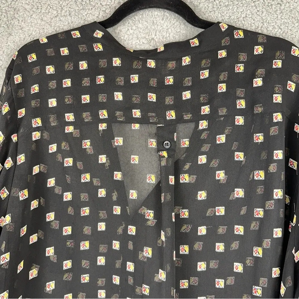 Pleione Top Womens 2X Black Ludo Dice Sheer Long Sleeve Button Up Blouse - Image 8
