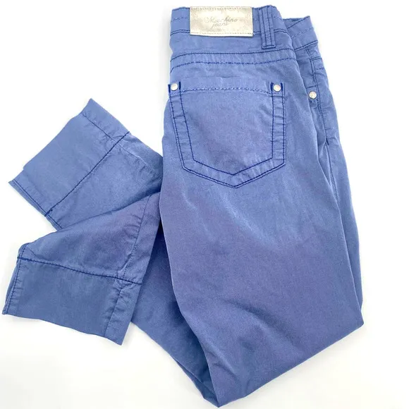 Moschino Jeans Donna Metallic Shimmer Blue Cropped Jeans 5-Pocket Wide Hem Sz 25 - Image 2