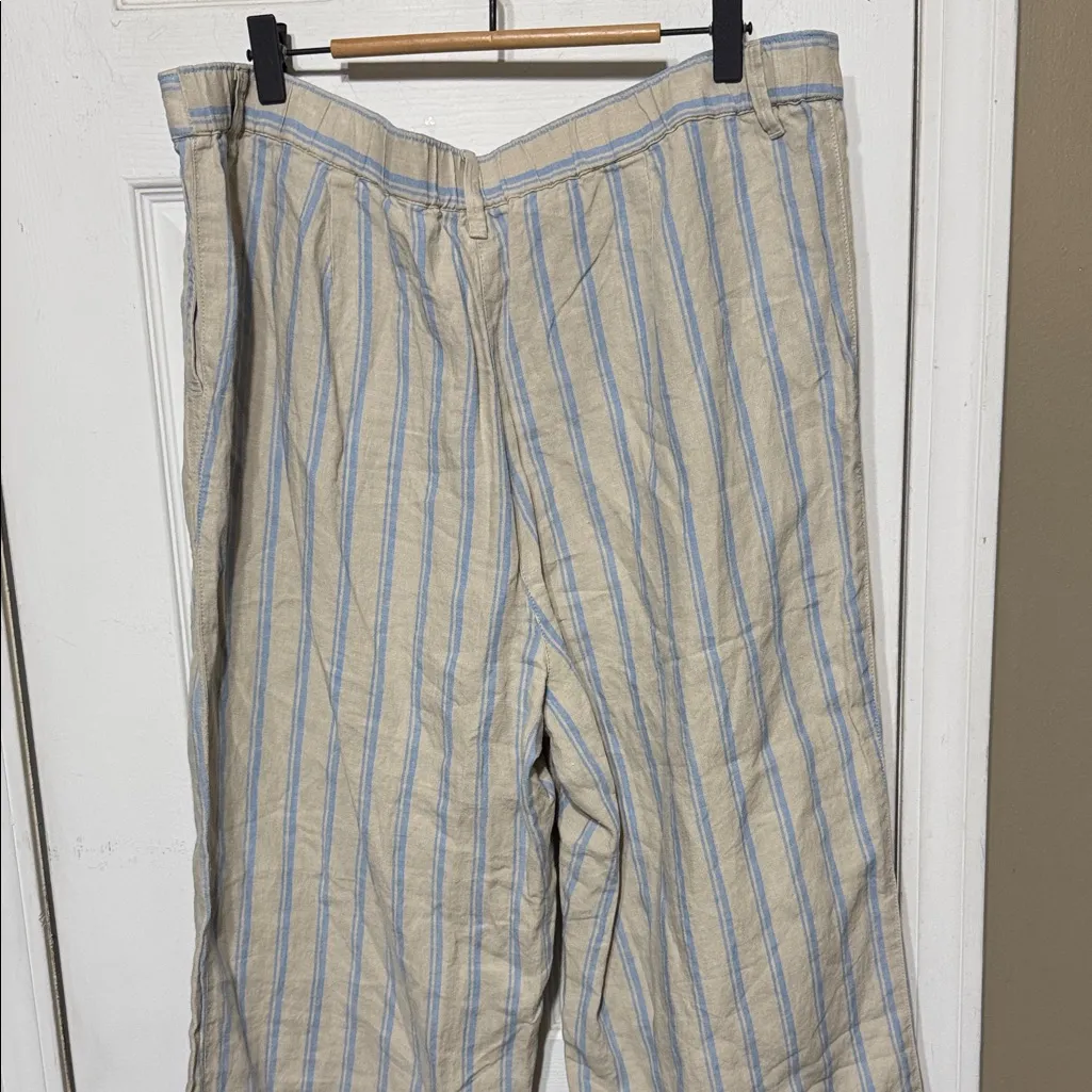 NWT J. Jill Love Linen Flaxblue Khaki and Sky Blue Striped Pants Large W 18” Tan - Image 7
