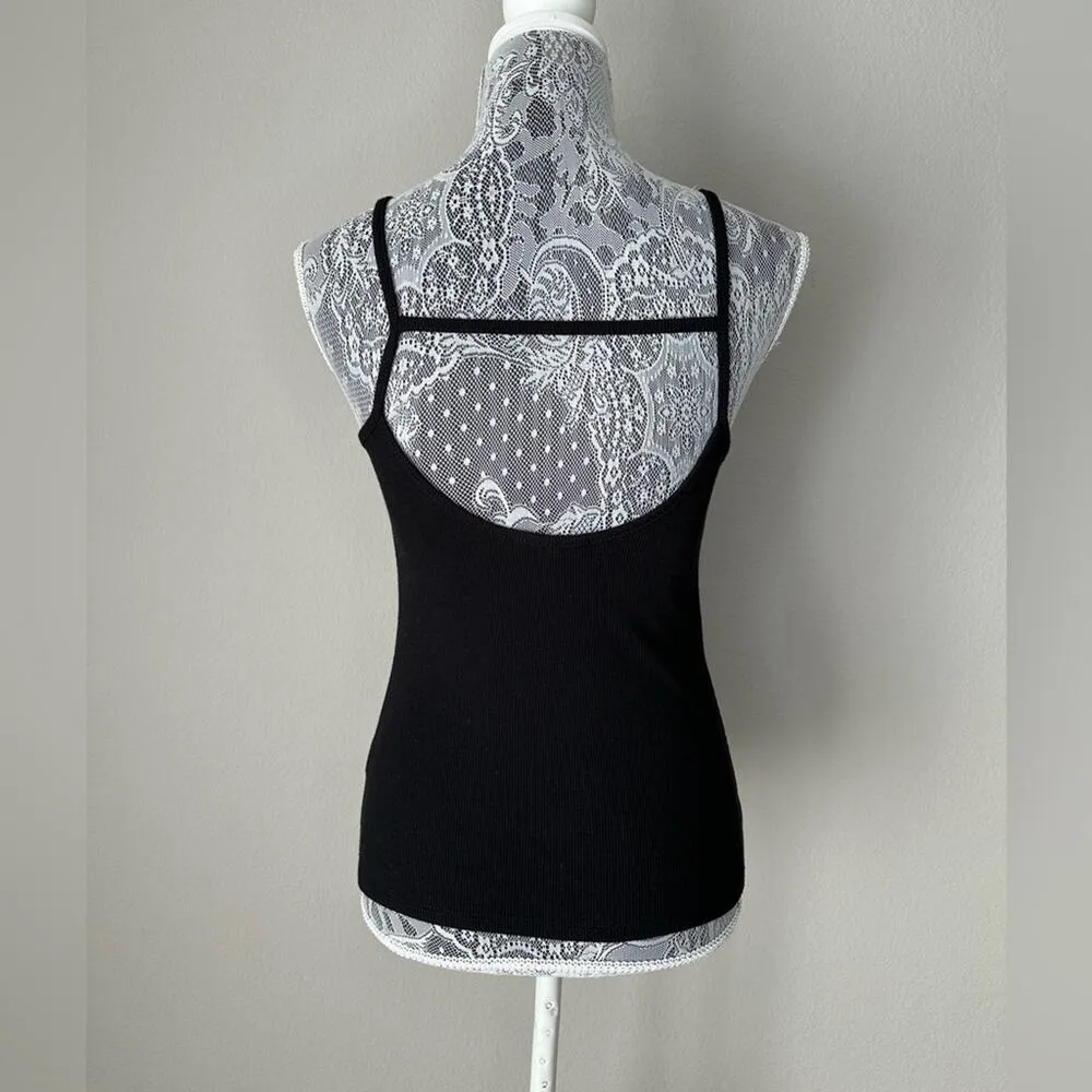 FOREVER 21 Womens Black  V-neck Front and Back Strappy Ribbed Tank Top Size XS - Image 2