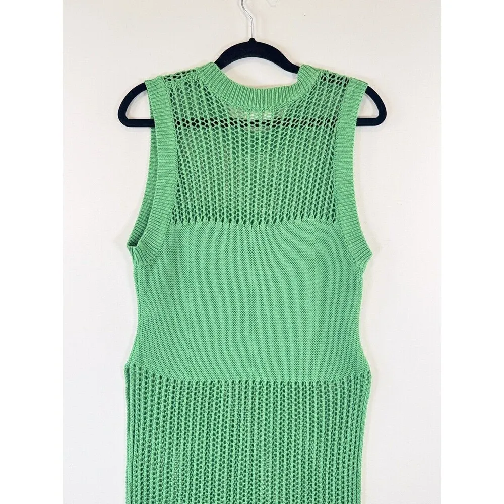 Free People Womens Cover Up Green Crochet Side Slit Sleeveless Beach One Size - Image 8