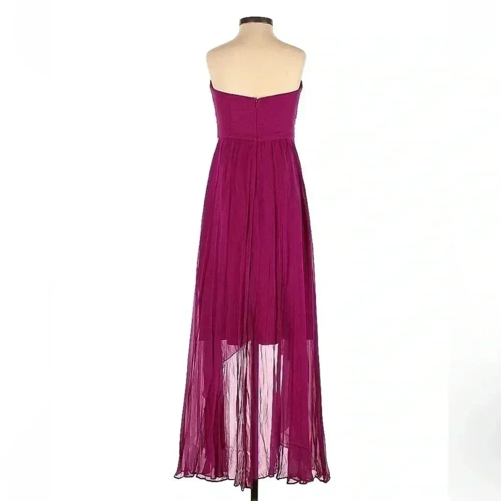 Phoebe Couture Silk Fuchsia Pleated High Low Formal Sequin Gown Dress Size 2 - Image 3