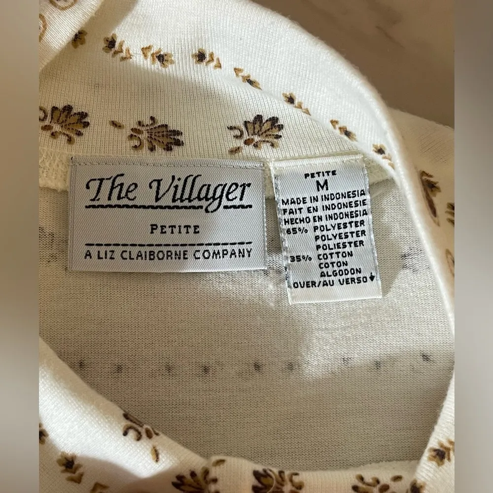 The Villager Petite Mock Neck Top Size M Retro Paisley Stripe Print Long-sleeve - Image 6