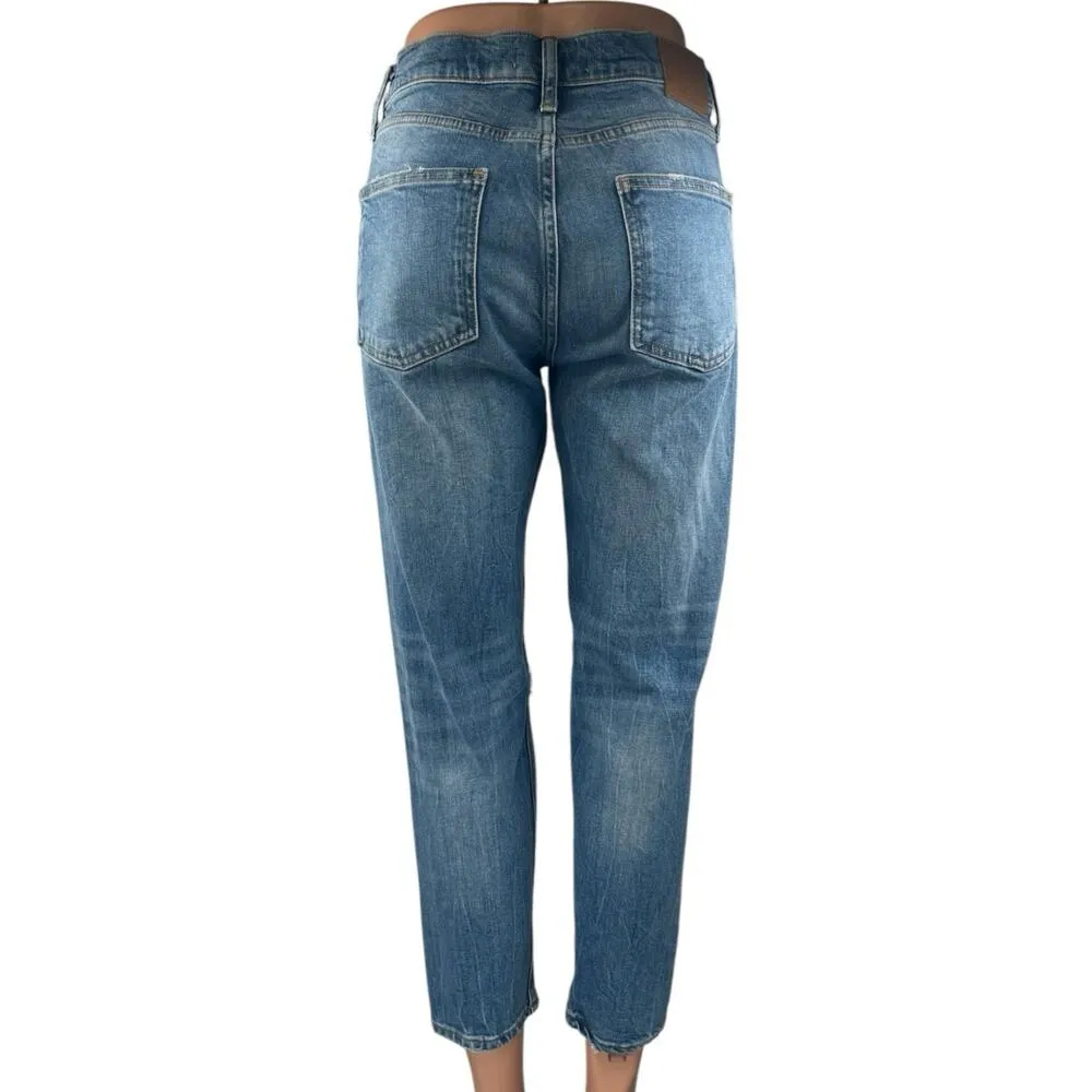 Zara The Slim Boyfriend Women's Blue Distressed Crop High Waisted Denim Jeans 6 - Image 3
