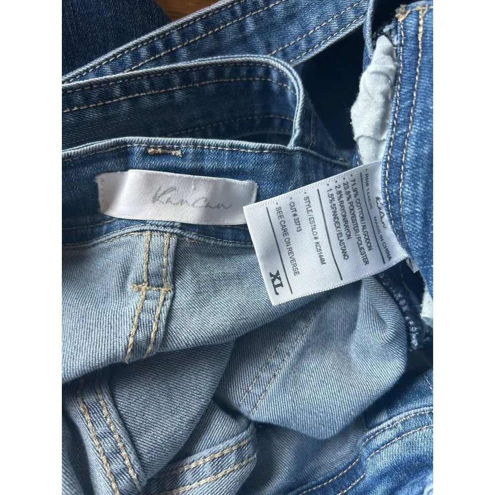 KanCan Mid Wash Distressed Denim Overalls Blue Size XL - Image 7