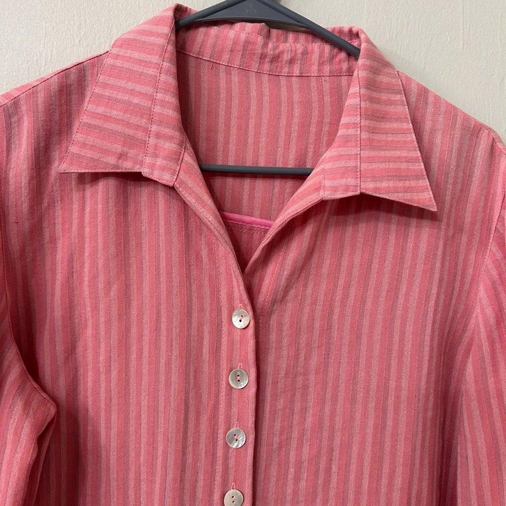 Fridaze Pink Linen Striped Button Up Top Sz L Size L - Image 4