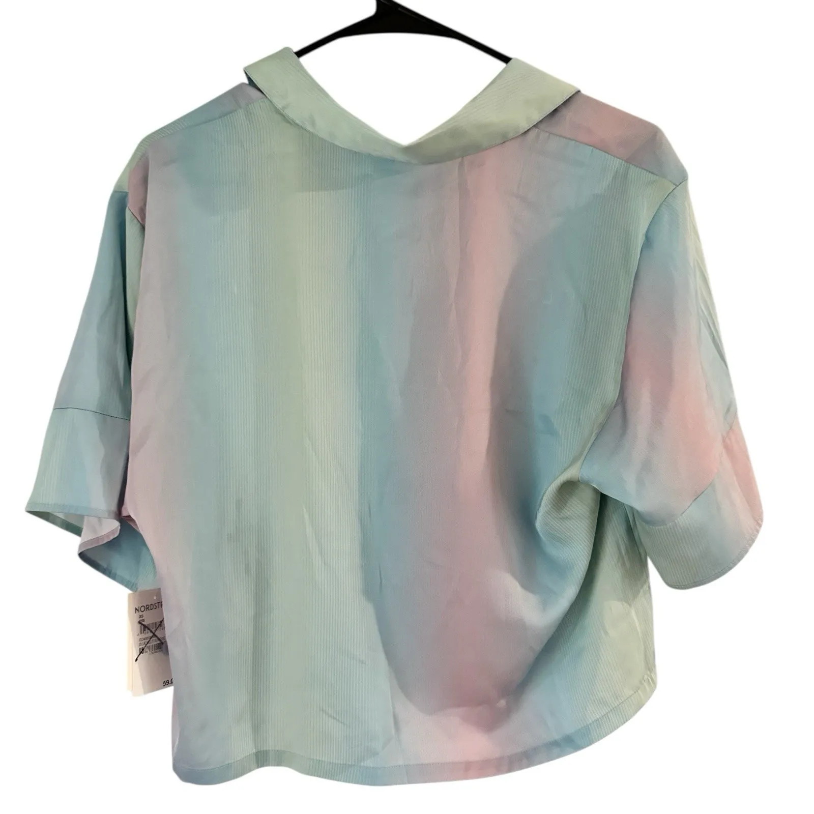 NWD Open Edit Rainbow Satin Short Sleeve Button Front Cropped PJ Top Size XS - Image 2