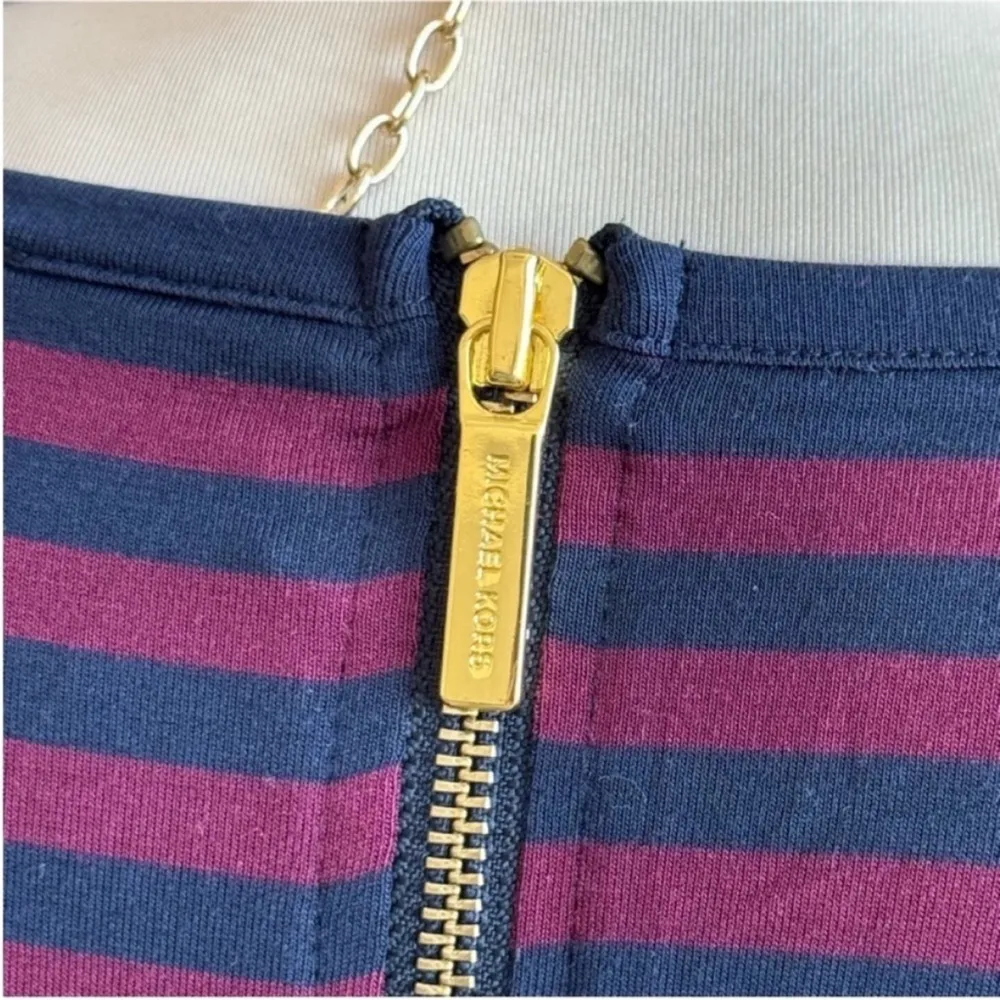 MICHAEL Michael Kors Navy and Burgundy Striped Long Sleeve Tee Blue Size L - Image 9