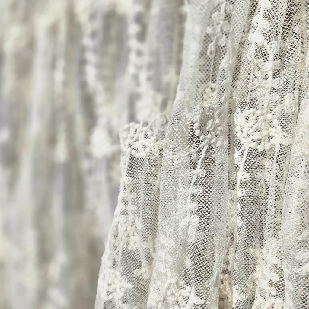 Ivory Lace Sheer Top Long Sleeve M White Size M - Image 3