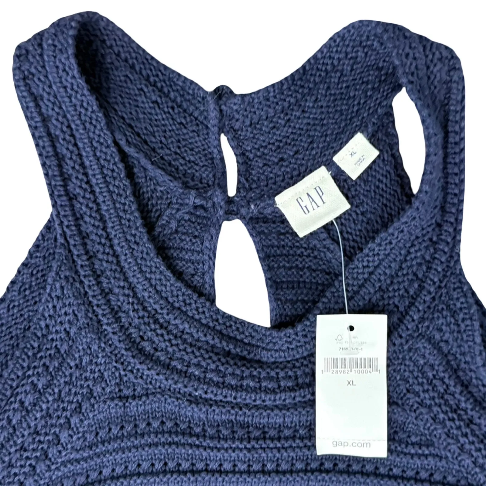 Gap Navy Blue Crochet Mini Halter Button Back Trapeze Dress size XL NEW Tags - Image 4