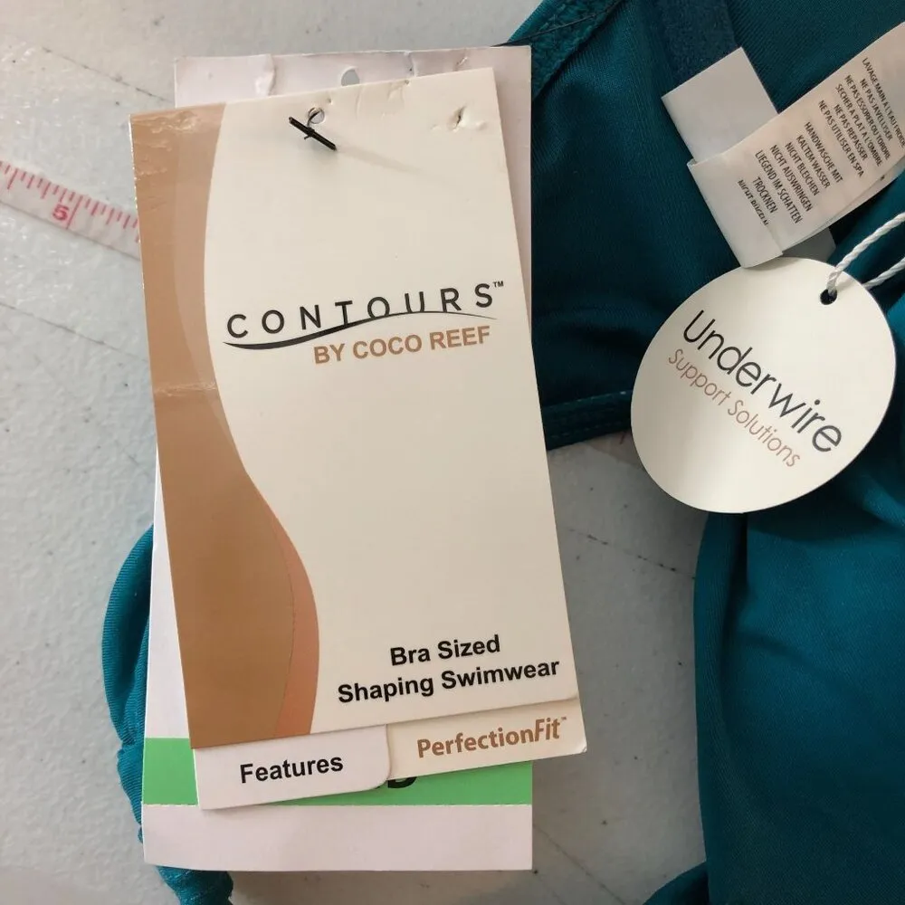 Coco Reef Contours Cameo Halter Bikini Top Underwire Shaping Teal Blue 10/34D - Image 6