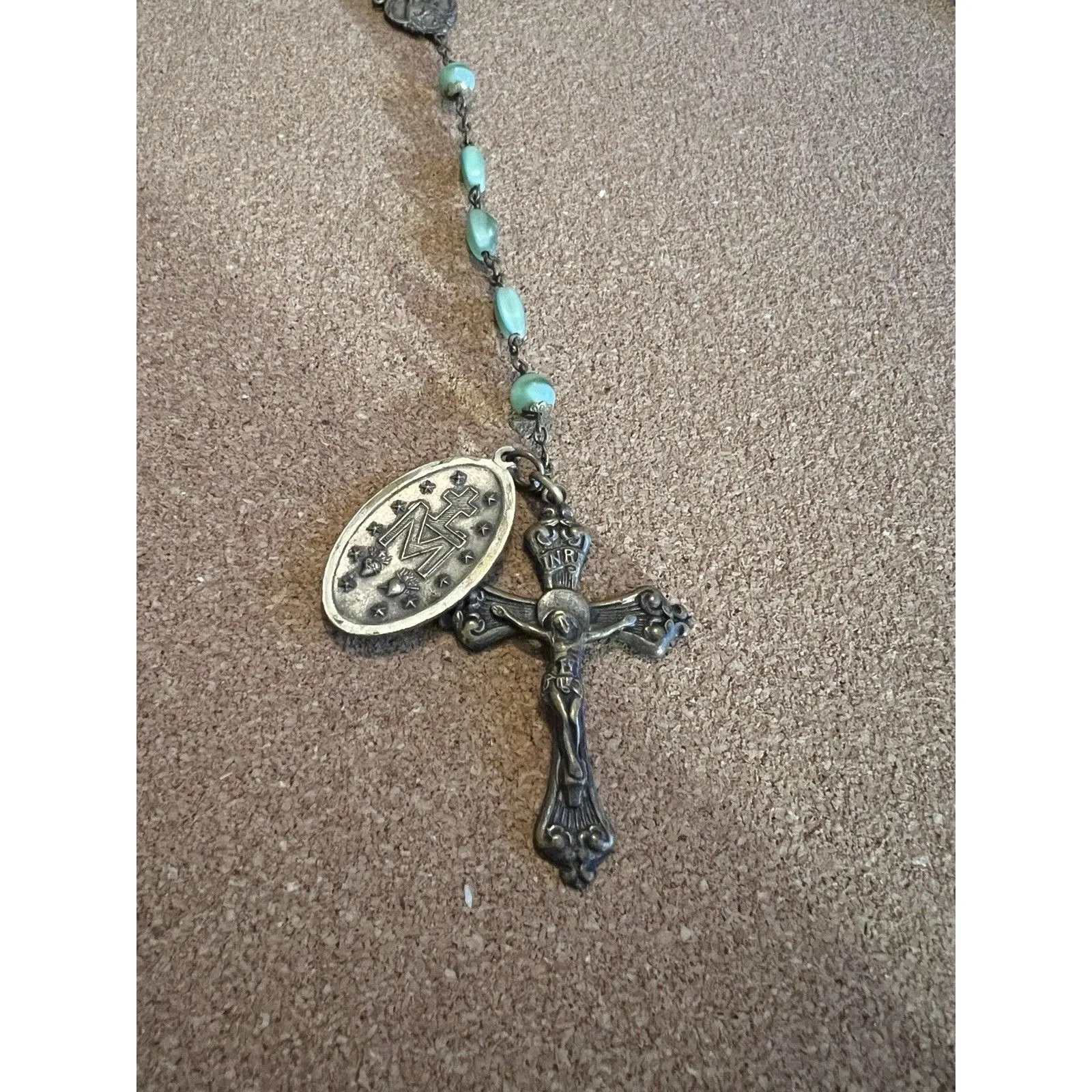 Art Deco Style RosaryAqua Glass Beads Silver - Image 3