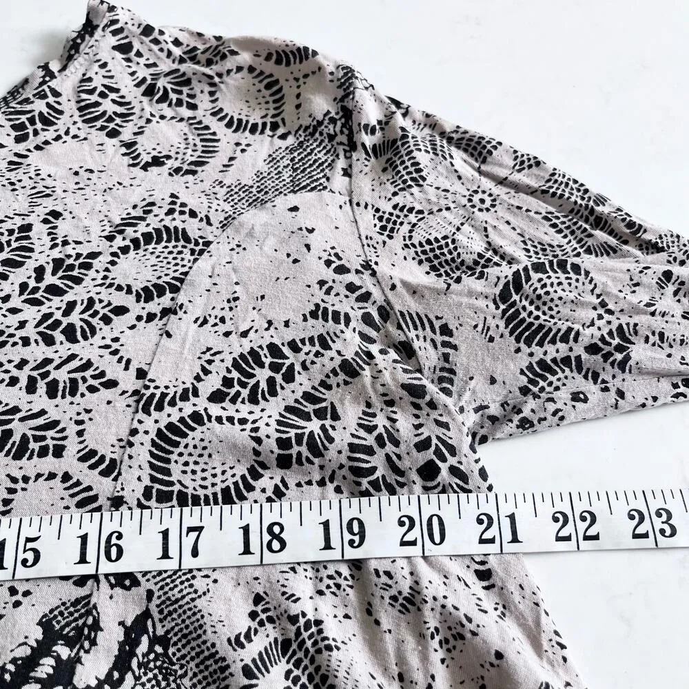 Peruvian Connection Top Women XS Tan Black Floral Flowy Pima Cotton Modal Shirt - Image 5