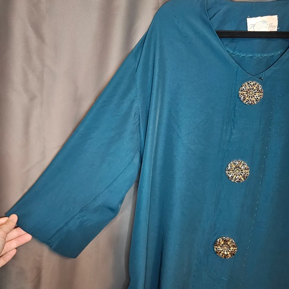 1980s Vintage Teal Pride & Joy Button Up Brooch Blouse Green Size 16W - Image 4