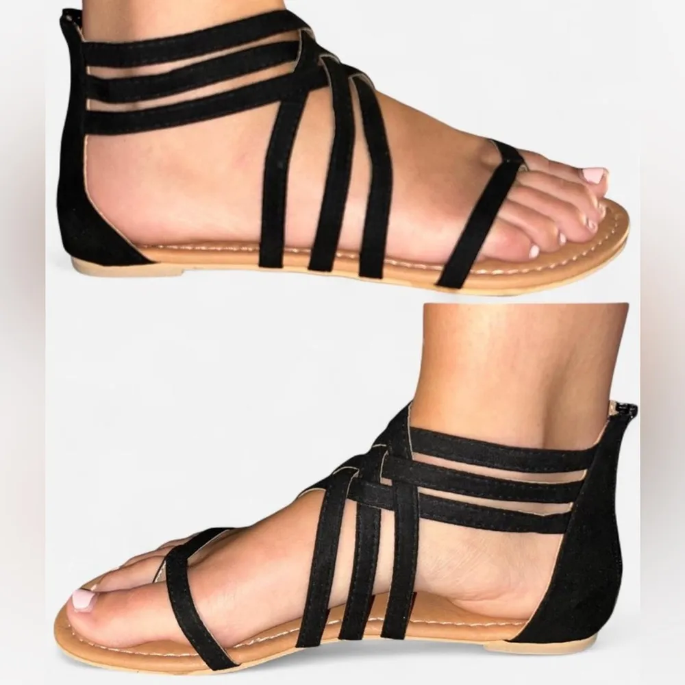 Black Gladiator Sandals – Women’s Size 10 – Strappy Flat Zip - Image 5