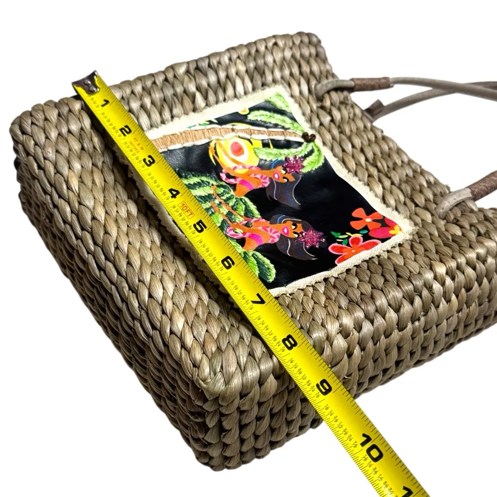 Y2K Xhilaration Tropical Woven Straw Tote Bag Hula Dancers Travel Resort - Image 9