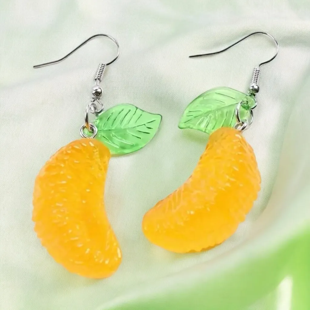 1pair Orange Slice Resin Drop Dangle‎ Earrings Creative Fruit Pendant Earrings - Image 4