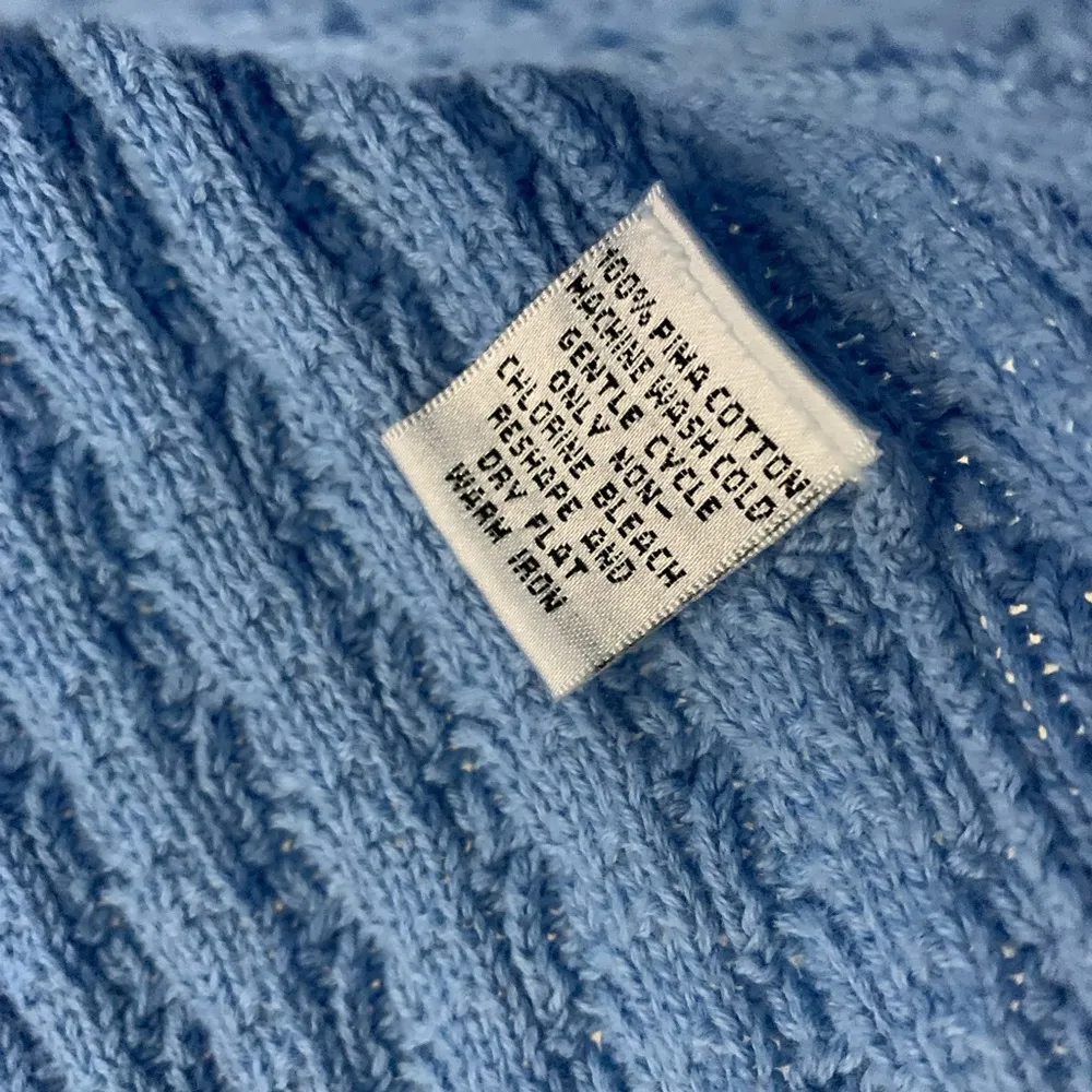 Vintage Talbots Pima cotton light blue cable knit cardigan sweater size MP - Image 4