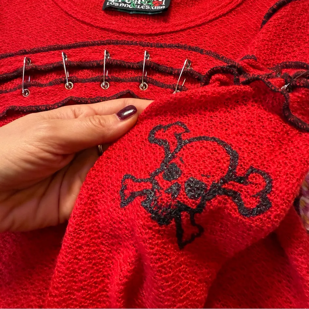 RARE Vintage Y2K Lip Service Goth Punk Safety Pin Top Size Small - Image 4