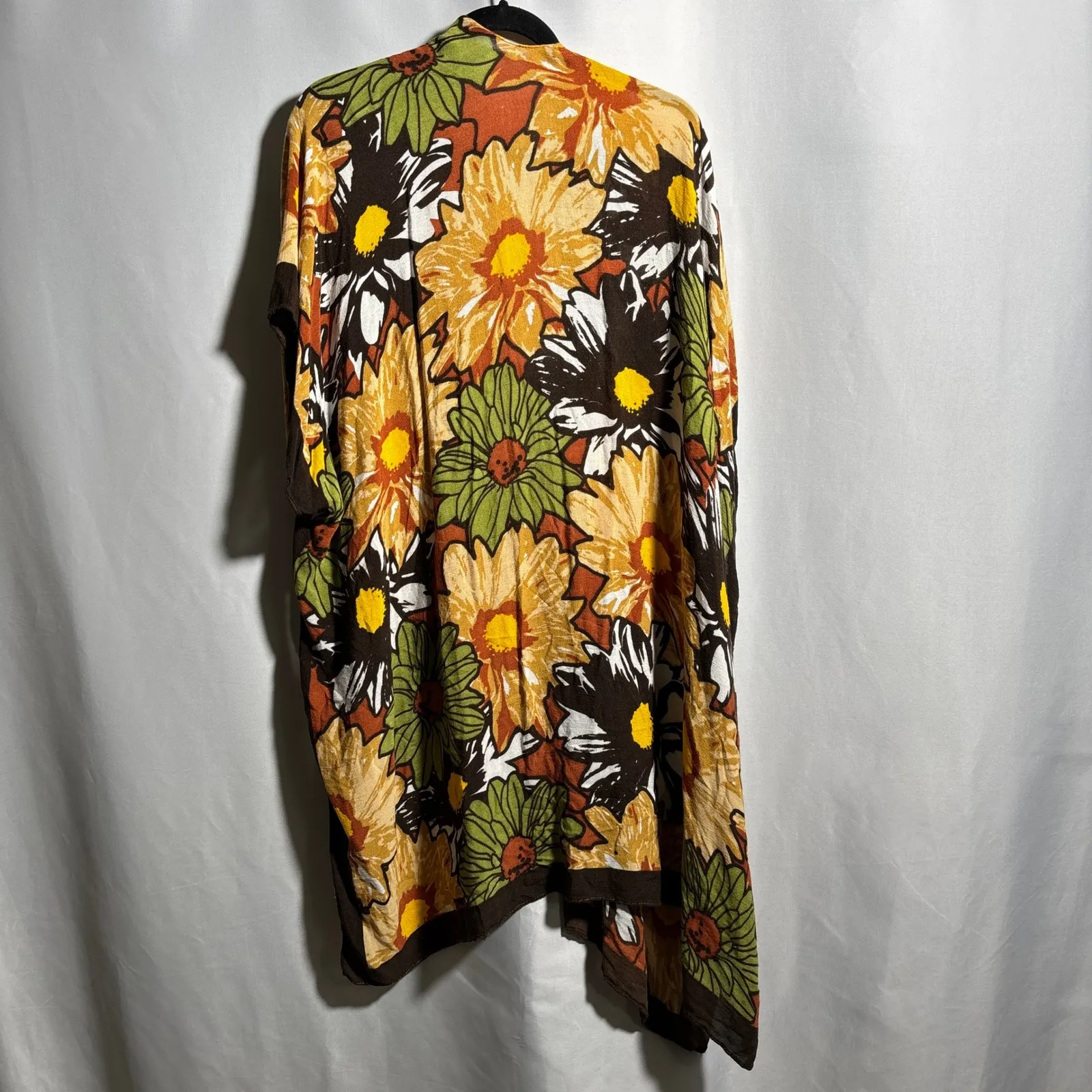 70s Vibe Floral Wrap Cardigan Shabby Chic Boho Hippie Retro Groovy Flower Power Brown - Image 2