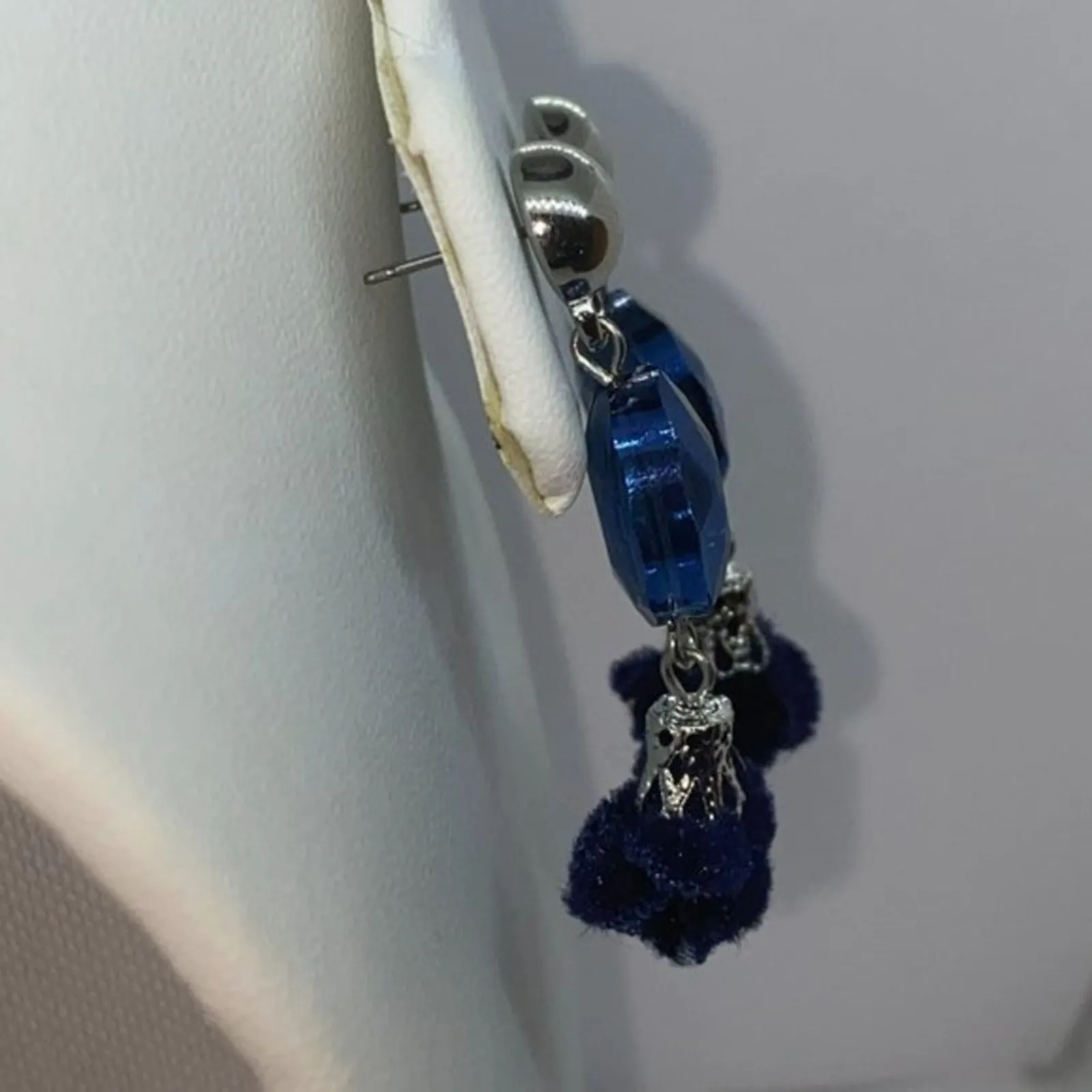 Silver-Tone Blue Beaded & Pom-Pom Dangle Earrings - Image 6