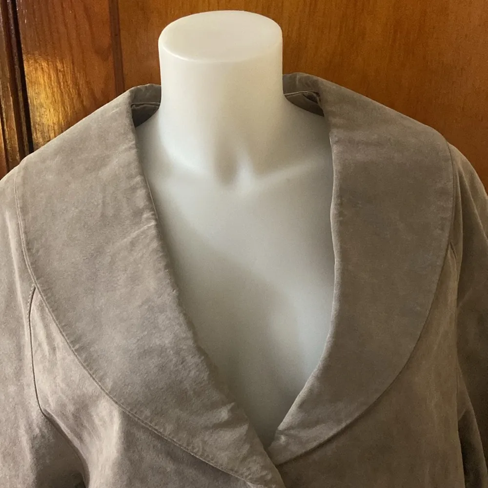 June Suede Leather Button Closure Cropped Jacket Taupe Brown Gray Size L - Image 2