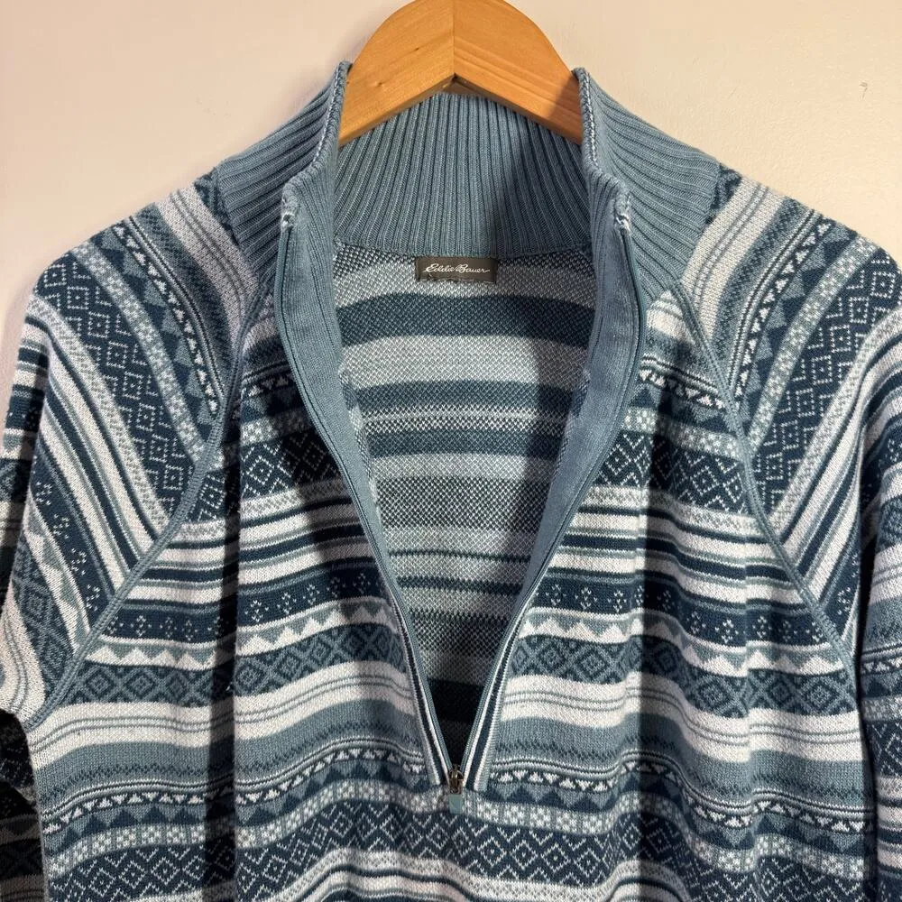 Eddie Bauer Sweater Women L 1/2 Zip Long Sleeve Pullover Fair Isle Mock Neck Top - Image 4